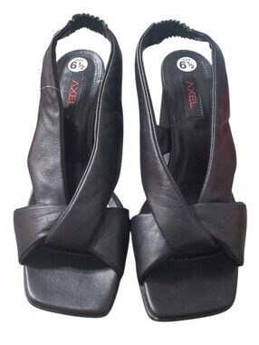 AXEL Black Leather Square Toe Slingback Crossover Strappy Sandals 6.5